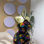 Elegant Sexy Halter Neck Mesh Printed Sleeveless Slim Fit Open Back Evening Dress
