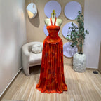 Printed Sleeveless Halter Neck Open Back Pleated Resort Maxi Dress