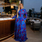 Tie-Dye Print Long Sleeve Mesh Sexy Maxi Dress