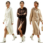 Hooded drawstring long dress for women