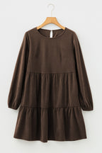 Mist Green Lantern Sleeve Tiered Mini Dress