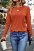 Red Clay Asymmetric Seam Detail Solid Color Long Sleeve Top