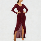 Women's Fashion V-neck Sheer Ruffle Skirt Dress