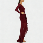 Women's Fashion V-neck Sheer Ruffle Skirt Dress