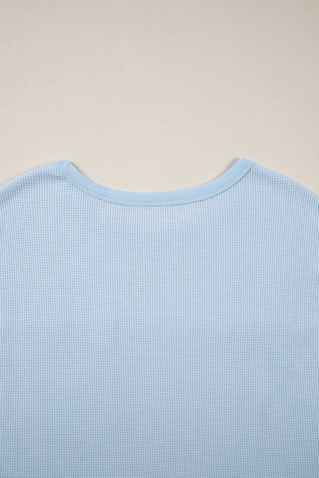 Pink Solid Color Raw Seam Waffled Patchwork Casual T Shirt