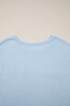 Pink Solid Color Raw Seam Waffled Patchwork Casual T Shirt