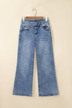 Sail Blue Acid Wash Pocket Detail Flare Jeans
