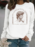 Life Hardship Short Pattern Printed Round Neck Velvet Hoodie