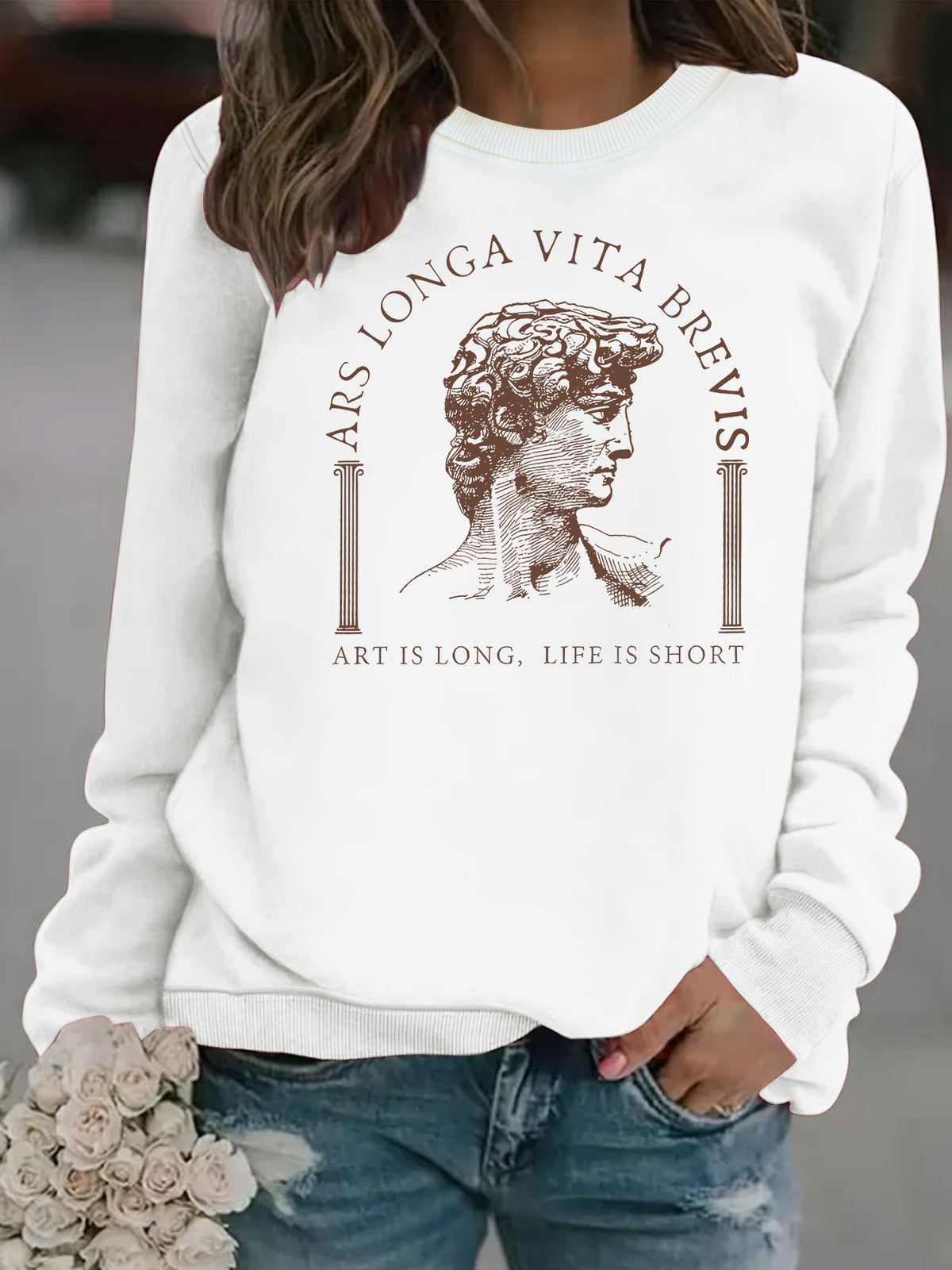 Life Hardship Short Pattern Printed Round Neck Velvet Hoodie