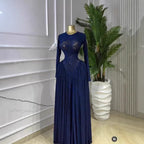 Printed Long Sleeve Hollow Out Mesh Vacation Maxi Dress