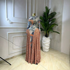Printed Long Sleeve Sheer Mesh Elegant Long Dress