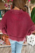 Red Dahlia 100% Cotton Drop Shoulder High Neck Ribbed Sweater