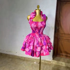 Sleeveless Halter Neck Tiered Ruffle Mini Dress