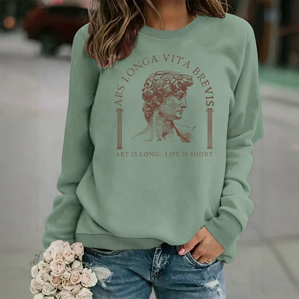 Life Hardship Short Pattern Printed Round Neck Velvet Hoodie