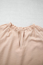 Parchment V Neck Gathered Cuff Three Quarter Sleeve Blouse