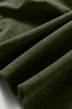 Moss Green Split Neck Scallop Detail Pleated Corduroy Mini Dress