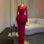 Chic Sexy Long Sleeve Ruched Mesh Slim Fit Bodycon Dress