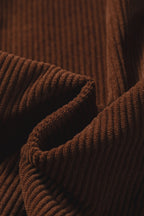 Coffee Solid Color Ruffle Trim V Neck Long Sleeve Button Corduroy Shakcet