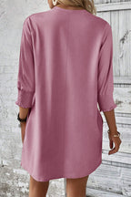 Pink Shirred Cuff 3/4 Sleeve T Shirt Mini Dress