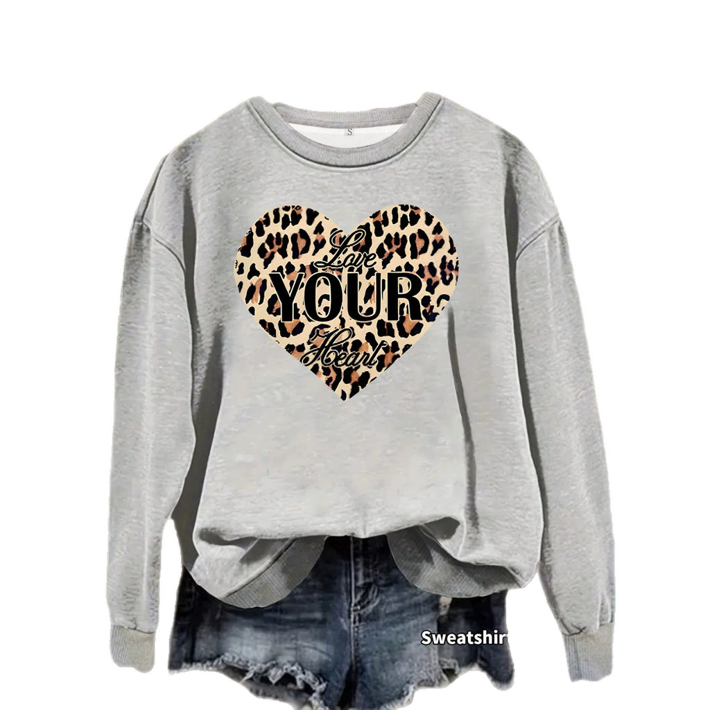 Leopard patterned heart-shaped fleece hoodie