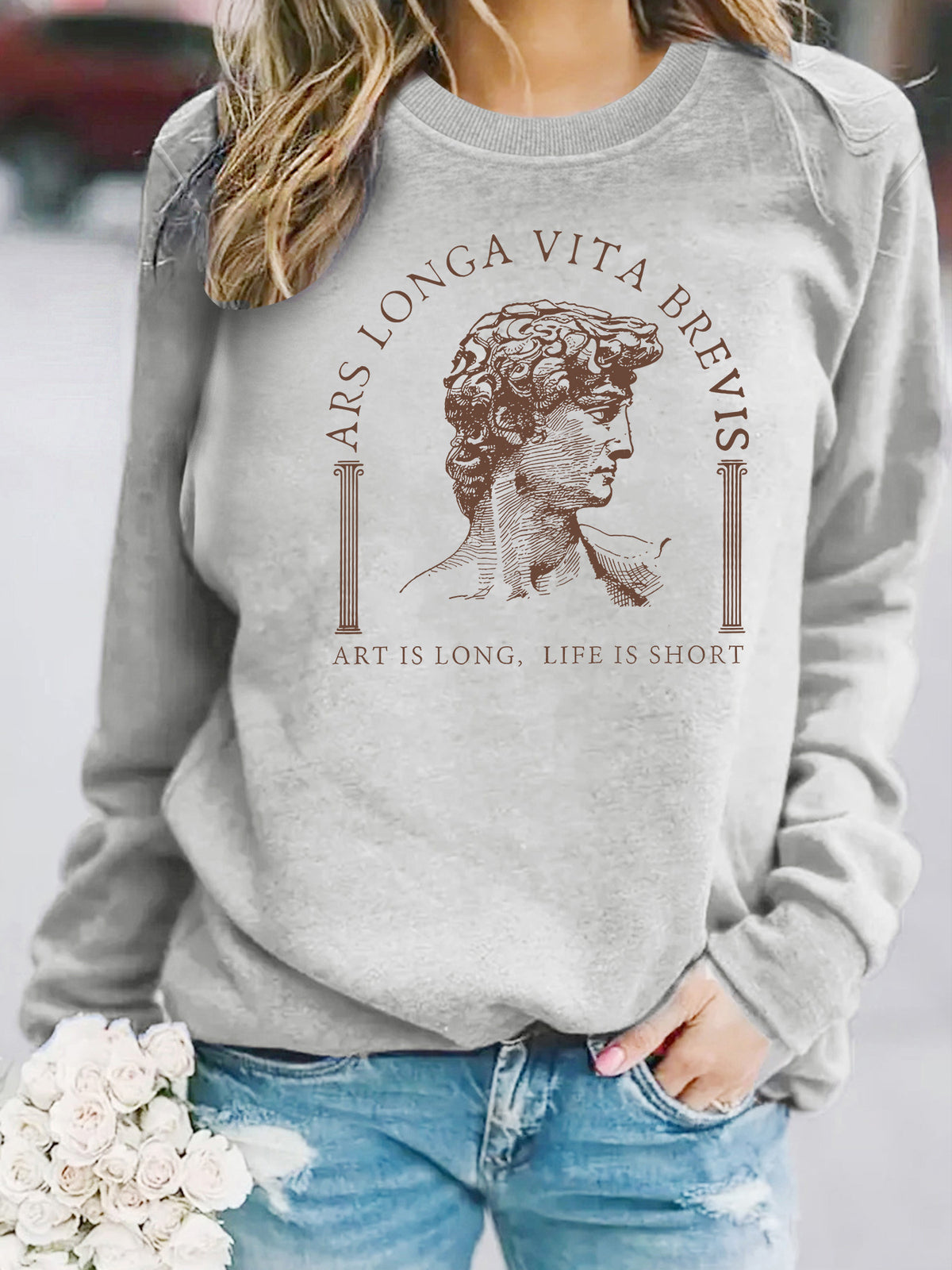 Life Hardship Short Pattern Printed Round Neck Velvet Hoodie