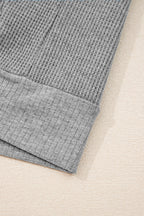 Gray Waffle Splicing Zip Up Front Button Hooded Jacket