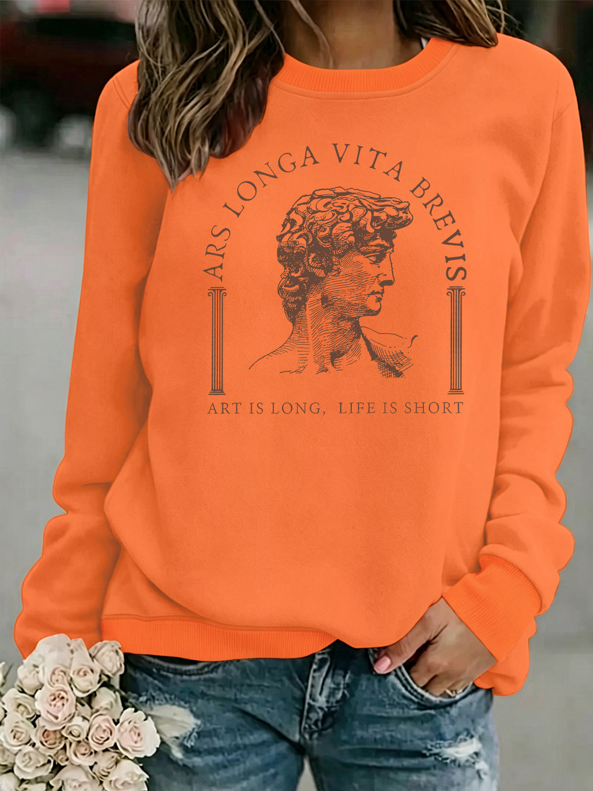 Life Hardship Short Pattern Printed Round Neck Velvet Hoodie