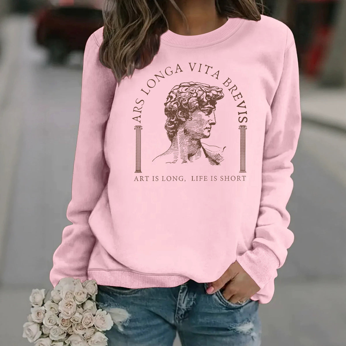 Life Hardship Short Pattern Printed Round Neck Velvet Hoodie