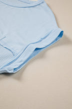 Pink Solid Color Raw Seam Waffled Patchwork Casual T Shirt