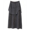 Design-Inspired Spliced Dark Gray Knit Drawstring Waist Maxi Skirt for Women