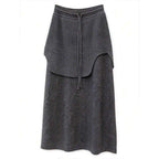 Design-Inspired Spliced Dark Gray Knit Drawstring Waist Maxi Skirt for Women