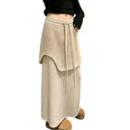 Design-Inspired Spliced Dark Gray Knit Drawstring Waist Maxi Skirt for Women