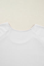 White Ribbed Lace Patchwork Short Sleeve Top