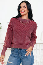 Red Dahlia 100% Cotton Drop Shoulder High Neck Ribbed Sweater