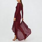 Women's Fashion V-neck Sheer Ruffle Skirt Dress