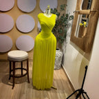 Sleeveless Pleated Mesh Long Formal Dress