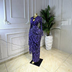 Printed Long Sleeve Mesh Cut-Out Rhinestone Dress