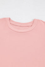Light Pink Ribbed Pearl Beaded Puff Sleeve Top