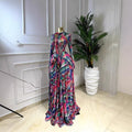 Tie-Dye Print Long Sleeve Mesh Sexy Maxi Dress