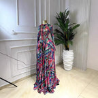 Tie-Dye Print Long Sleeve Mesh Sexy Maxi Dress