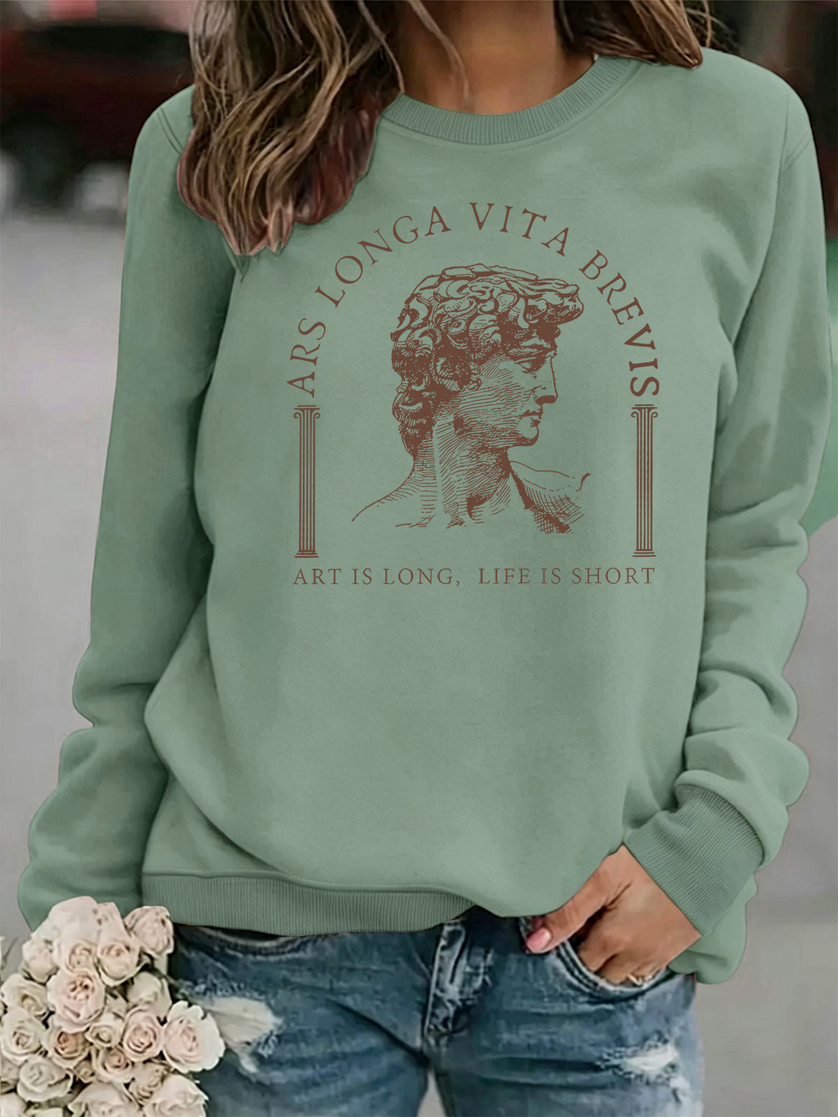 Life Hardship Short Pattern Printed Round Neck Velvet Hoodie