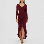 Women's Fashion V-neck Sheer Ruffle Skirt Dress