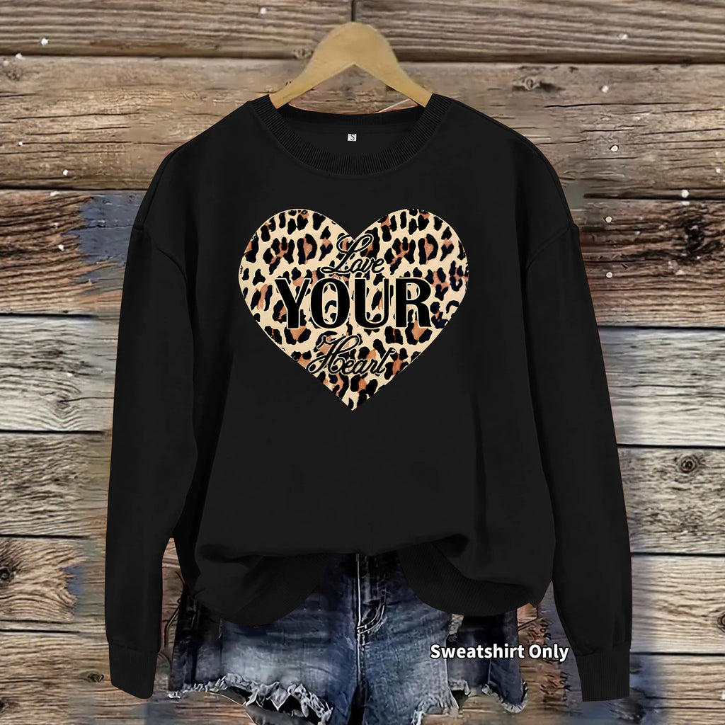Leopard patterned heart-shaped fleece hoodie