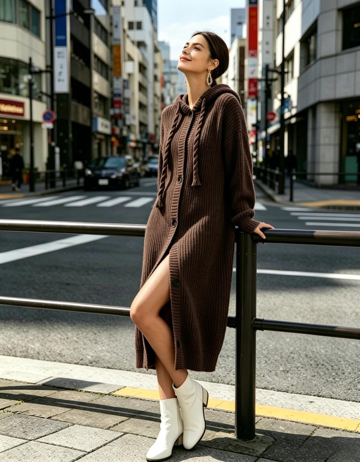 Hooded drawstring long dress for women