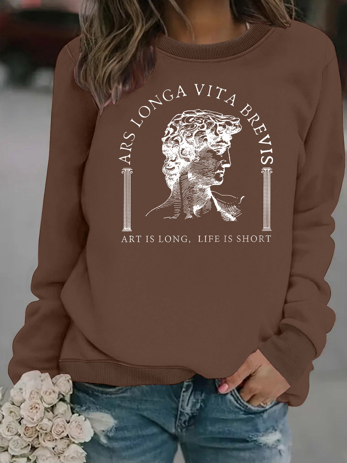 Life Hardship Short Pattern Printed Round Neck Velvet Hoodie
