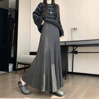 Casual High Waist Pleated Knitted Long Skirt for Women