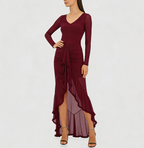 Women's Fashion V-neck Sheer Ruffle Skirt Dress