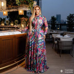 Tie-Dye Print Long Sleeve Mesh Sexy Maxi Dress