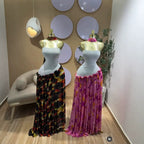 Elegant Printed Sleeveless Backless Slim Fit Chiffon Dress