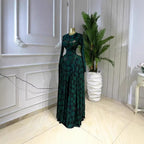 Printed Long Sleeve Hollow Out Mesh Vacation Maxi Dress
